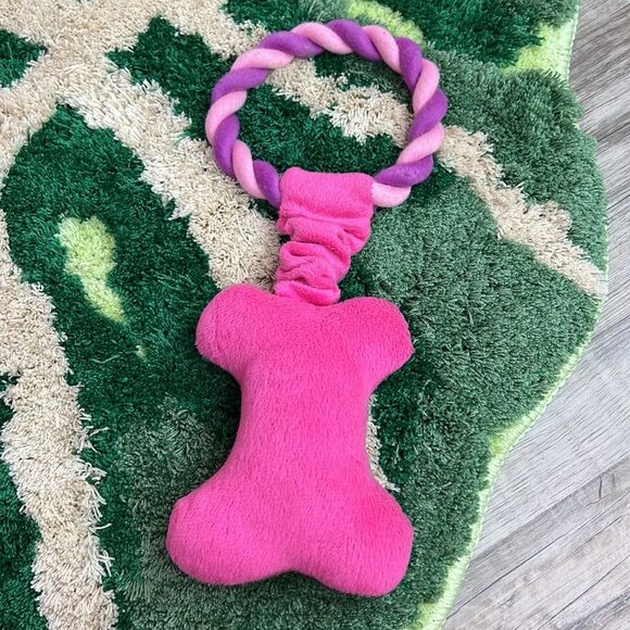 Pups & Kisses Pink Bone Valentine’s Day Dog Squeaky Rope Pull Toy NEW - Picture 4 of 11